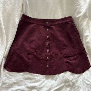 American Eagle Outfitters Women's Button-Front Scallop Hem Skirt in Deep Wine